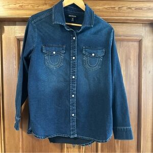 True Religion Classic Blue Denim Shirt womens sz M